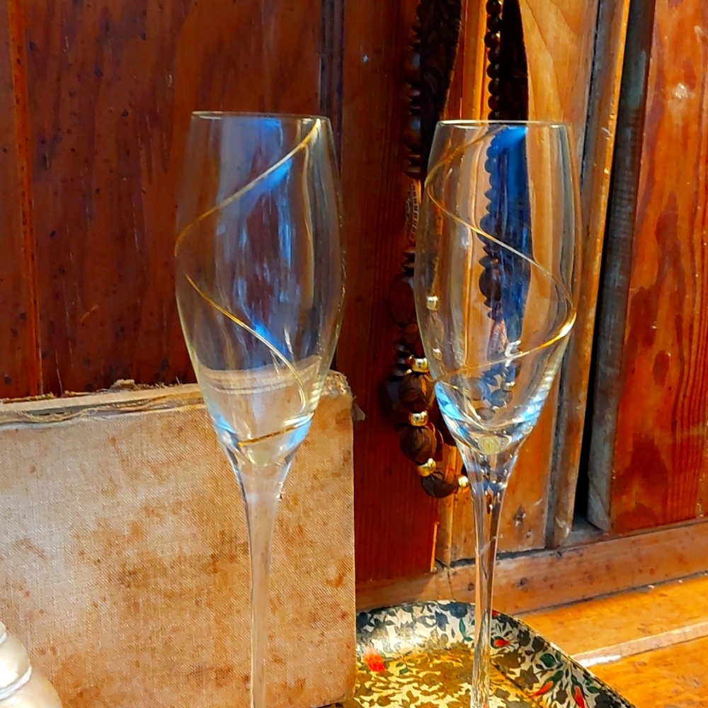 Vintage hand blown Crystal flutes